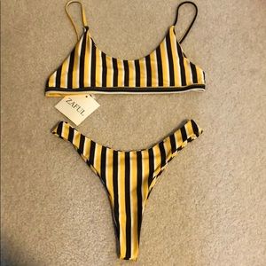 yellow striped bikini